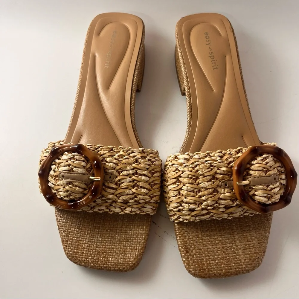 Easy Spirit Braided Tan Slide Mules with Tortoiseshell Accent - Picture 2 of 6
